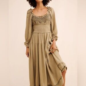 Free People Toledo Embroidered Midi Dress Sz L